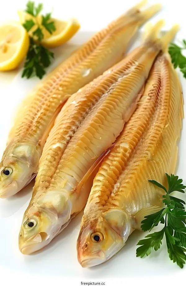 Three fish on a white background