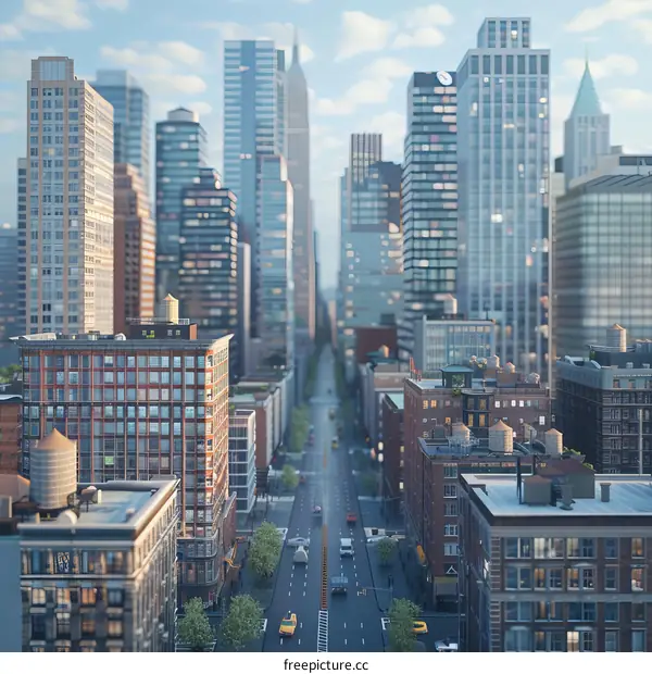 A Busy City Street with Skyscrapers and Buildings