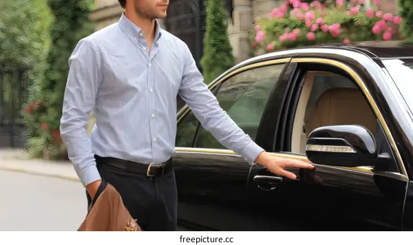 Businessman Opening Car Door in City
