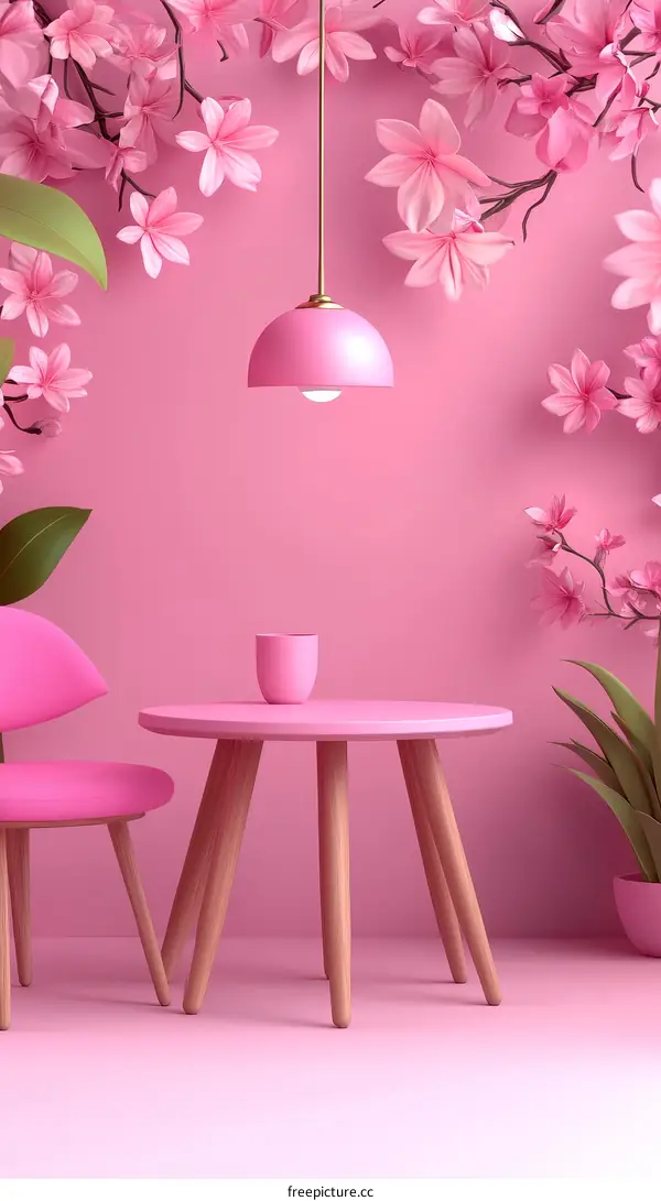 Pink Room Interior Design with Cherry Blossoms