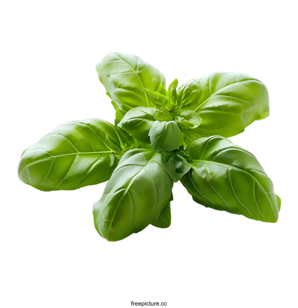 [Transparent Background PNG]A small bunch of fresh green basil leaves