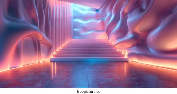 Pink and blue futuristic sci-fi corridor