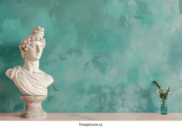 White Marble Bust of a Man on a Green Wall