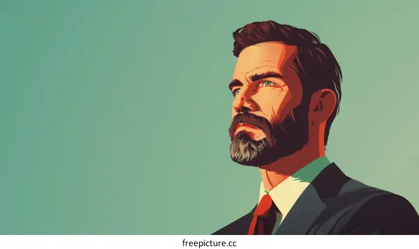 Illustration of a man with a beard wearing a suit and tie