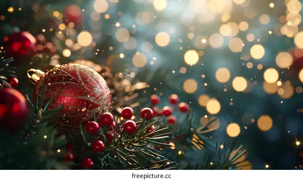Christmas Tree Adorned with Red Ornaments