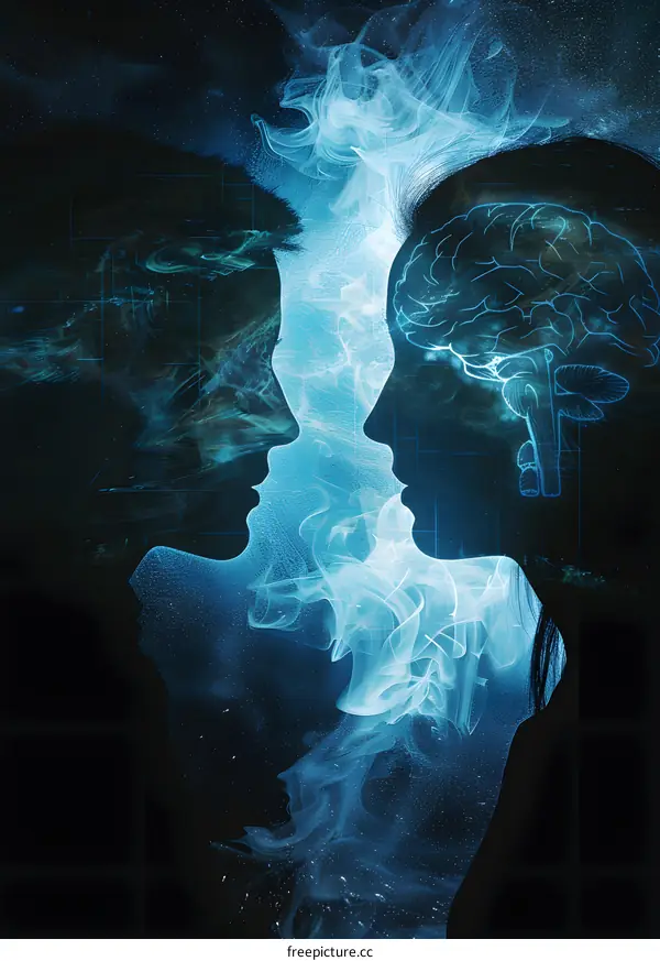 Blue brain and face of a woman