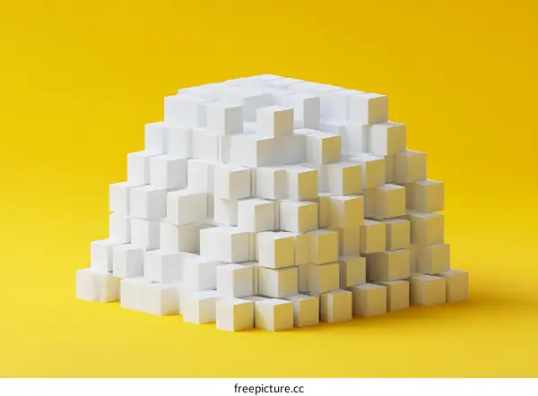 Abstract 3D Cubes Stack on Yellow Background
