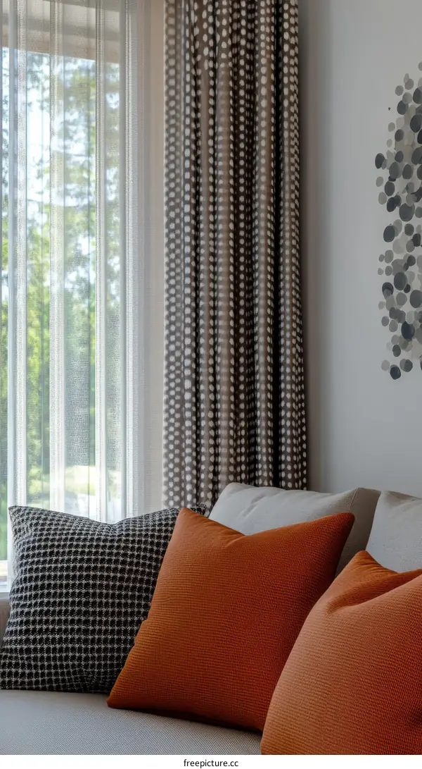 Cozy Living Room Window with Orange Cushions