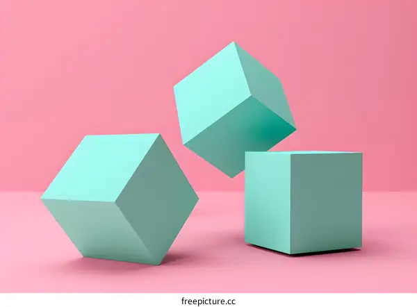Abstract Minimalist 3D Geometric Shapes Turquoise Cubes on Pink Background