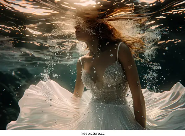An Underwater Fairytale: Bride in a Dreamy White Dress