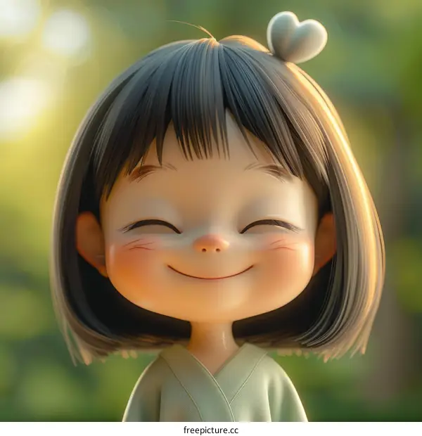 Adorable Anime Girl with Green Kimono