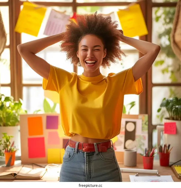 Portrait of a young woman with curly hair