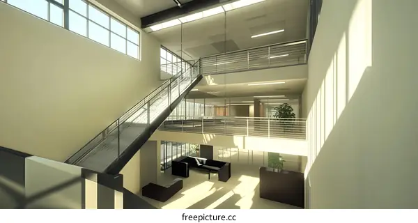 Modern Minimalist Building Interior Staircase Design