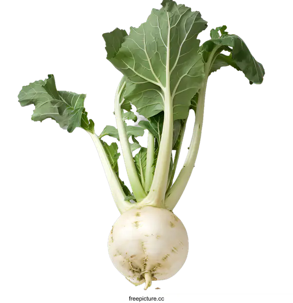 [Transparent Background PNG]Fresh Turnip with Green Leaves on White Background