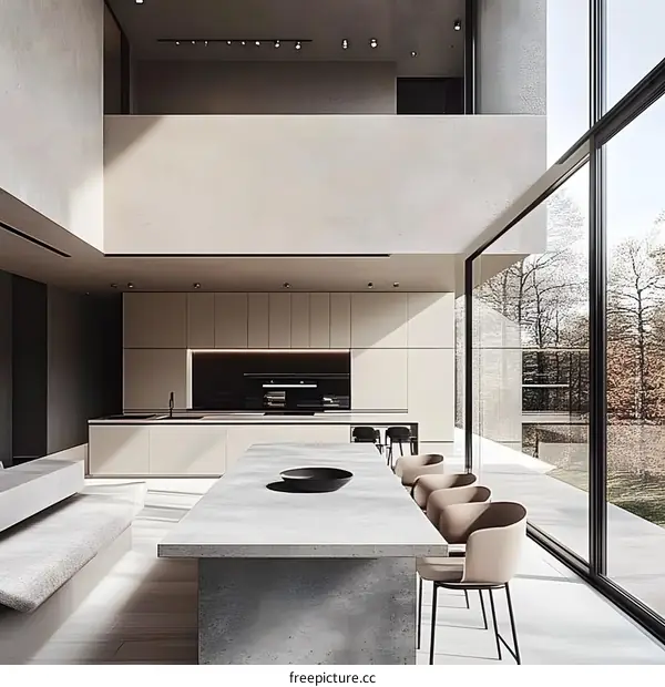 Modern Kitchen Interior Design With Large Windows