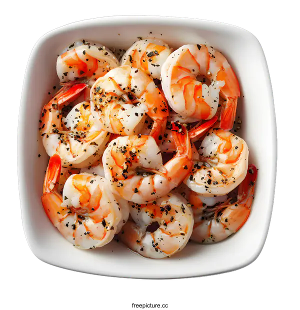 [Transparent Background PNG]A bowl of cooked shrimp with black pepper
