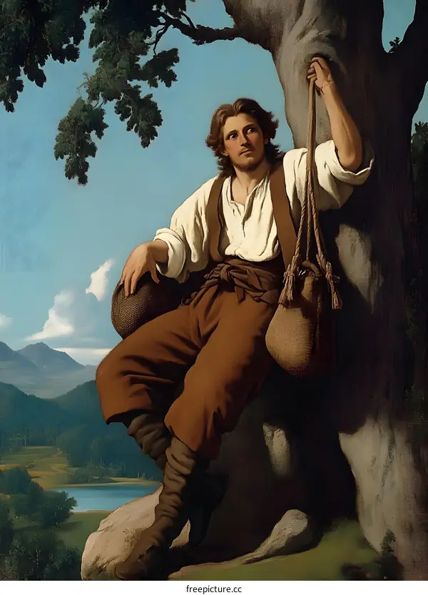 A Man Resting Under a Tree in the Landscape