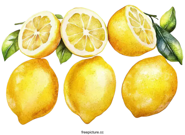 [Transparent Background PNG]Watercolor Illustration of Lemons and Leaves