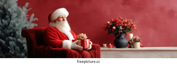 Santa Claus Holding a Gift on Christmas Day