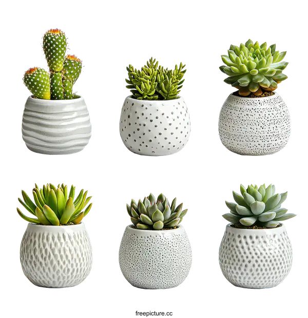 [Transparent Background PNG]Collection of Succulents in Decorative Pots
