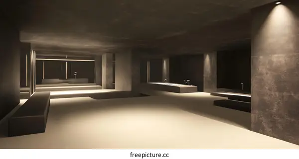 Minimalist Modern Concrete Interior Design with Minimal Lighting