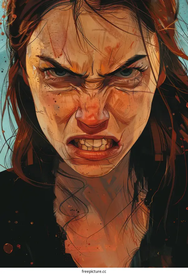 Angry Woman Close Up Portrait Illustration