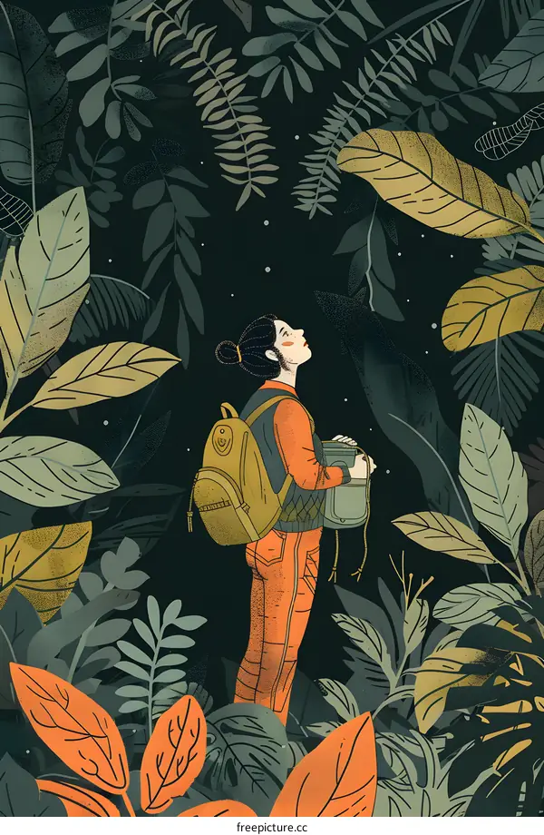 Woman Hiking in the Forest with Backpack