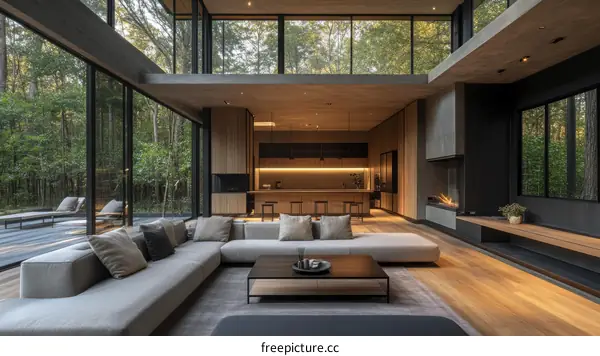 Modern Minimalist Living Room with Large Windows