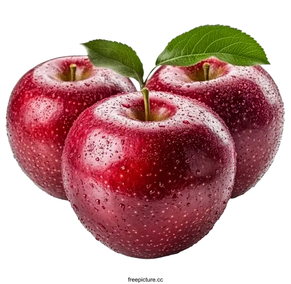 [Transparent Background PNG]Three Fresh Red Apples with Water Droplets