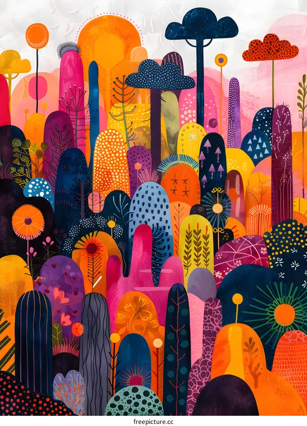 vibrant whimsical colorful abstract landscape painting