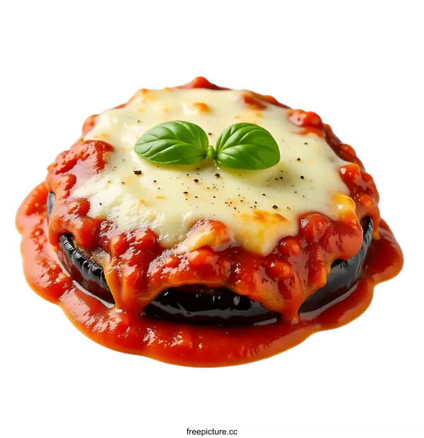 [Transparent Background PNG]Delicious Eggplant Parmesan Dish with Melted Cheese