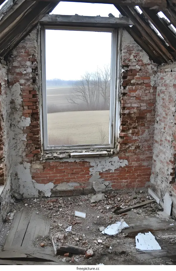 Old Abandoned Brick Building Window View