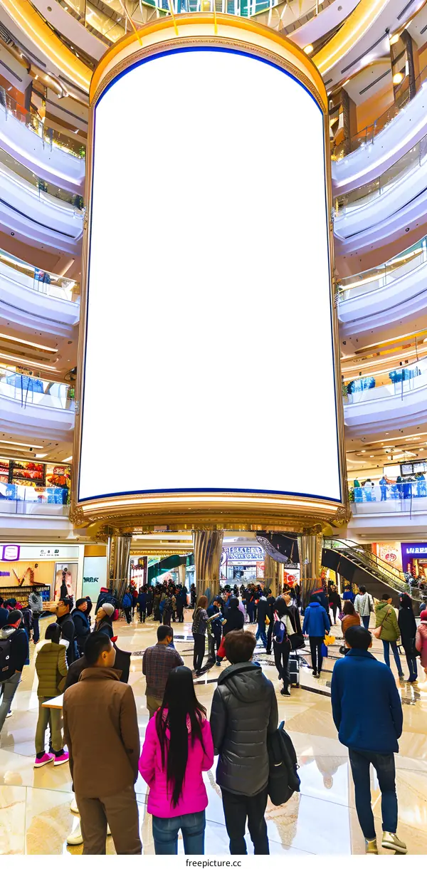 Large Blank Screen in a Busy Shopping Mall