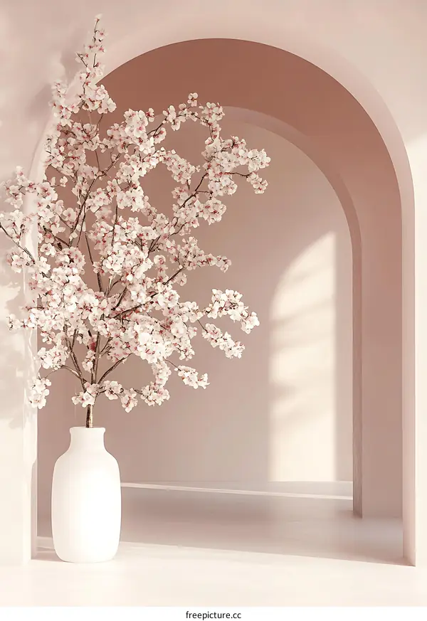 Minimalist  Pink Archway with Cherry Blossom Branch