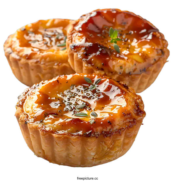 [Transparent Background PNG]Three Delicious Orange Tarts on White Background