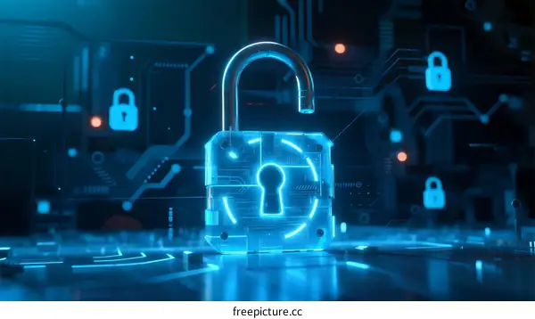 Digital Padlock Security Concept with Circuit Background