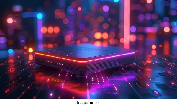 futuristic router device with glowing lights in the background