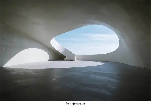 Modern Architectural Interior with Curved White Concrete Structure