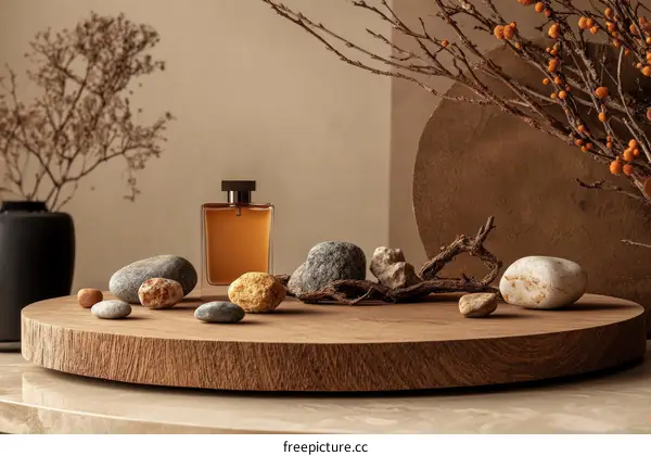 Natural Perfume Display on Wooden Tray