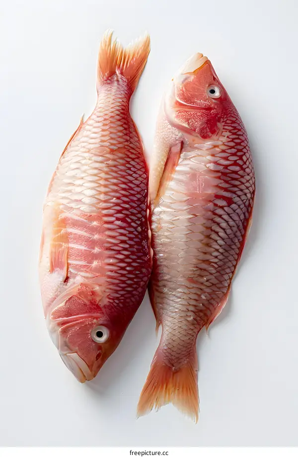 Two red snappers on a white background