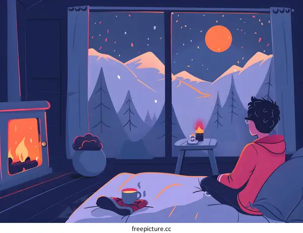 Cozy Cabin With Mountain View At Night