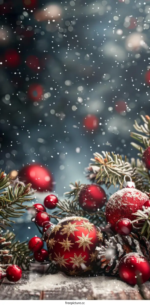 Christmas ornaments with red balls and berries