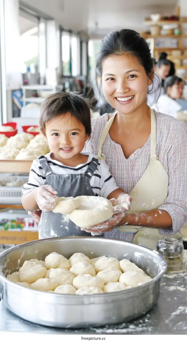 Mother and Child Making Homemade Bread