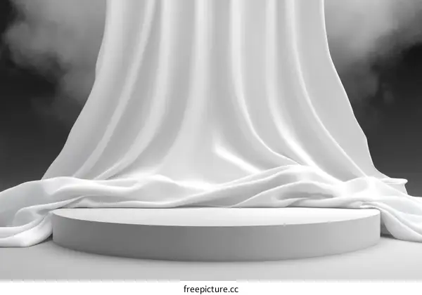 White Fabric Drape Over a Round Display Podium