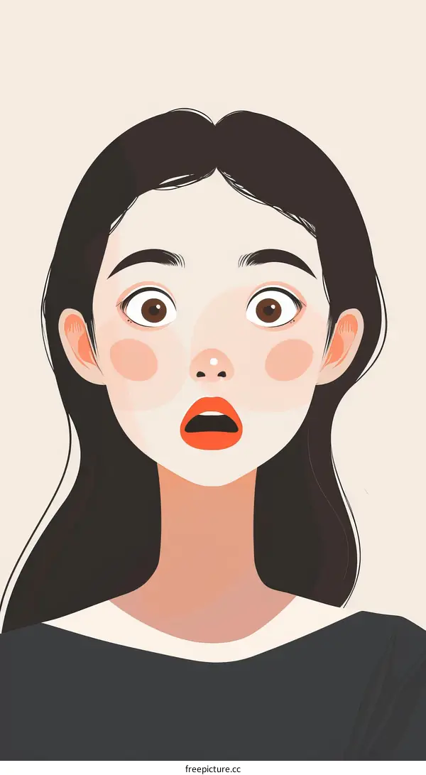 An illustration of a surprised young woman with long dark hair