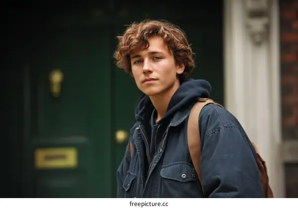 Teenage Boy with a Stylish Backpack in Urban Setting