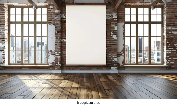Empty Room With Blank Canvas In A Modern Loft With Brick Wall