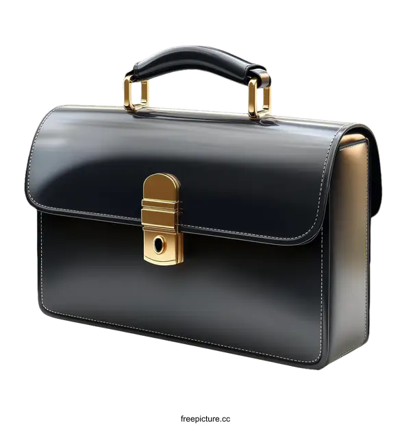 [Transparent Background PNG]Elegant Black Leather Briefcase Design