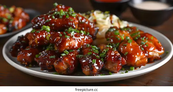 Close up of Glazed Chicken Wings on Plate