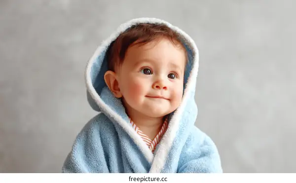Adorable Baby in a Light Blue Robe